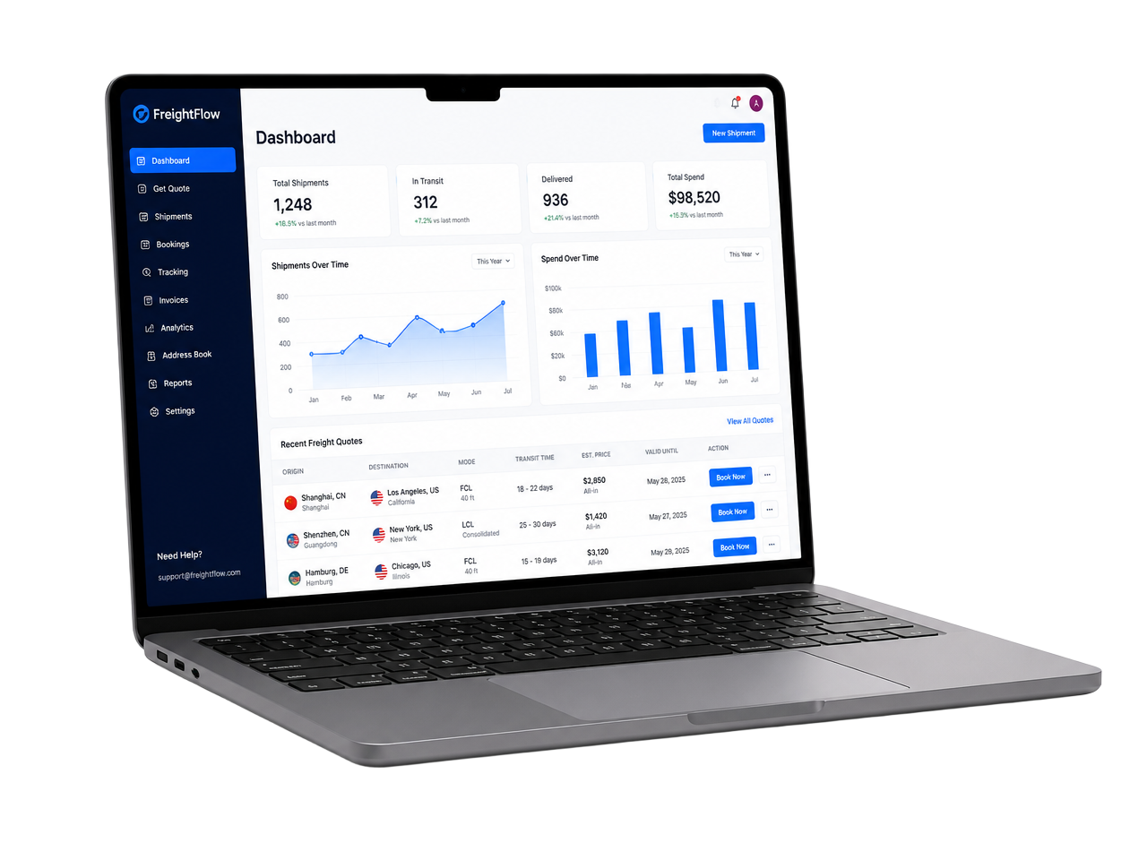 Plataforma Cota&Frete exibida em notebook